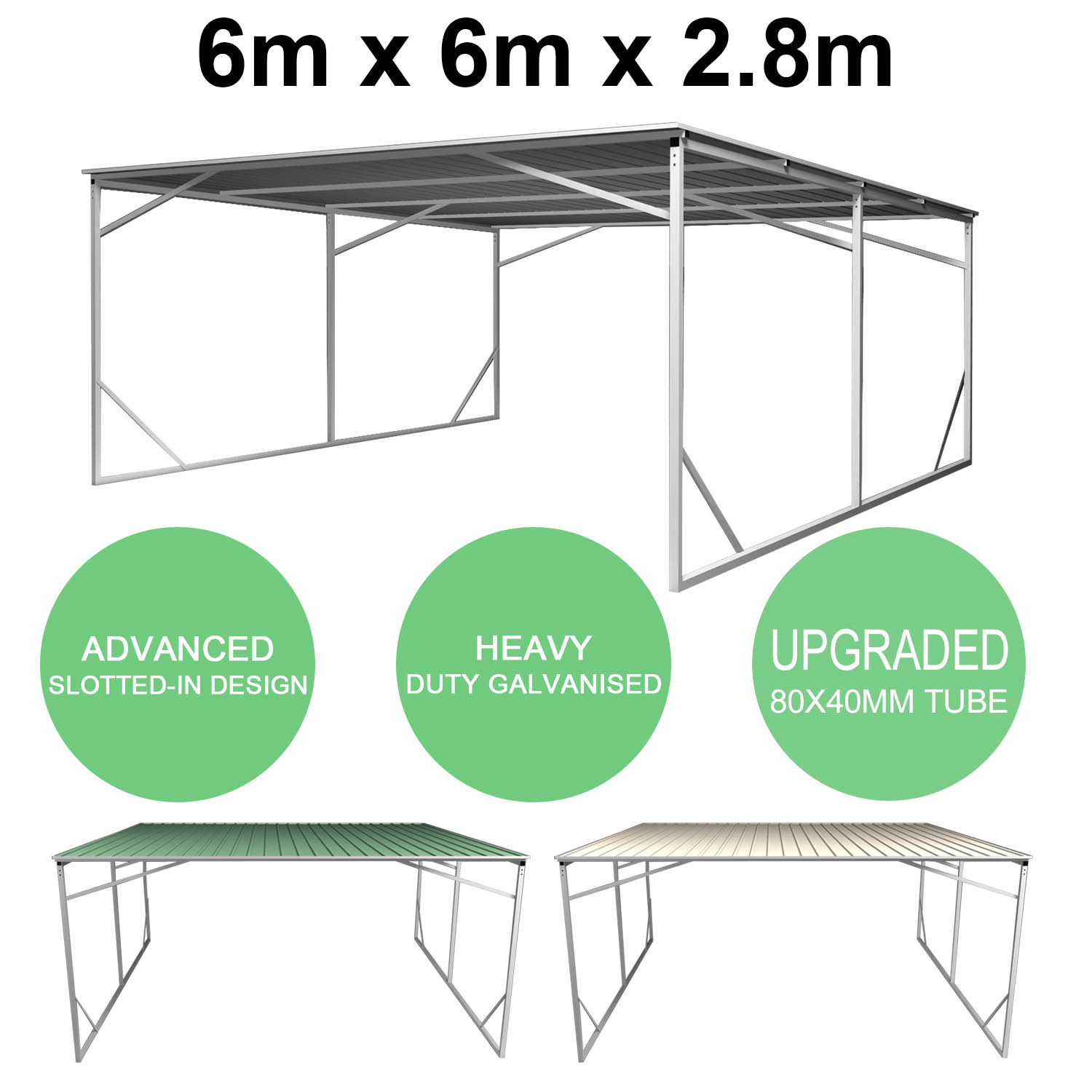 Single Carport 6mx6m Vehicle Shelter Skillion Steel Double ...