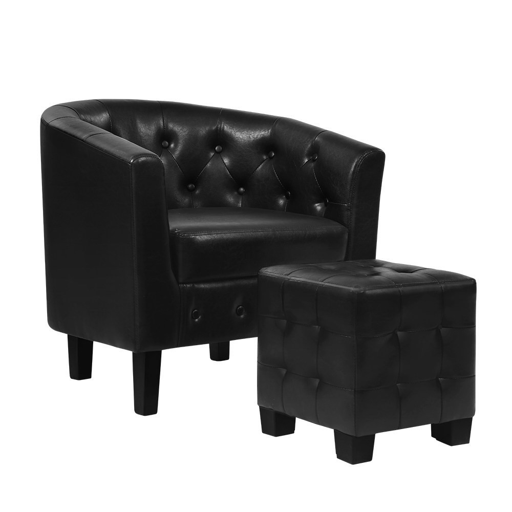 Artiss Armchair Lounge Chair Ottoman Tub Accent Chairs Pu Leather Sofa Armchairs Black Wholesales Direct