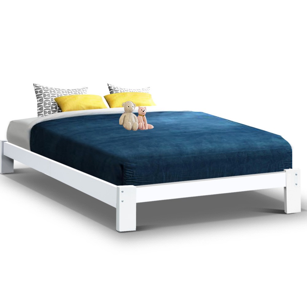 Artiss Double Wooden Bed Frame Base - White - Wholesales Direct